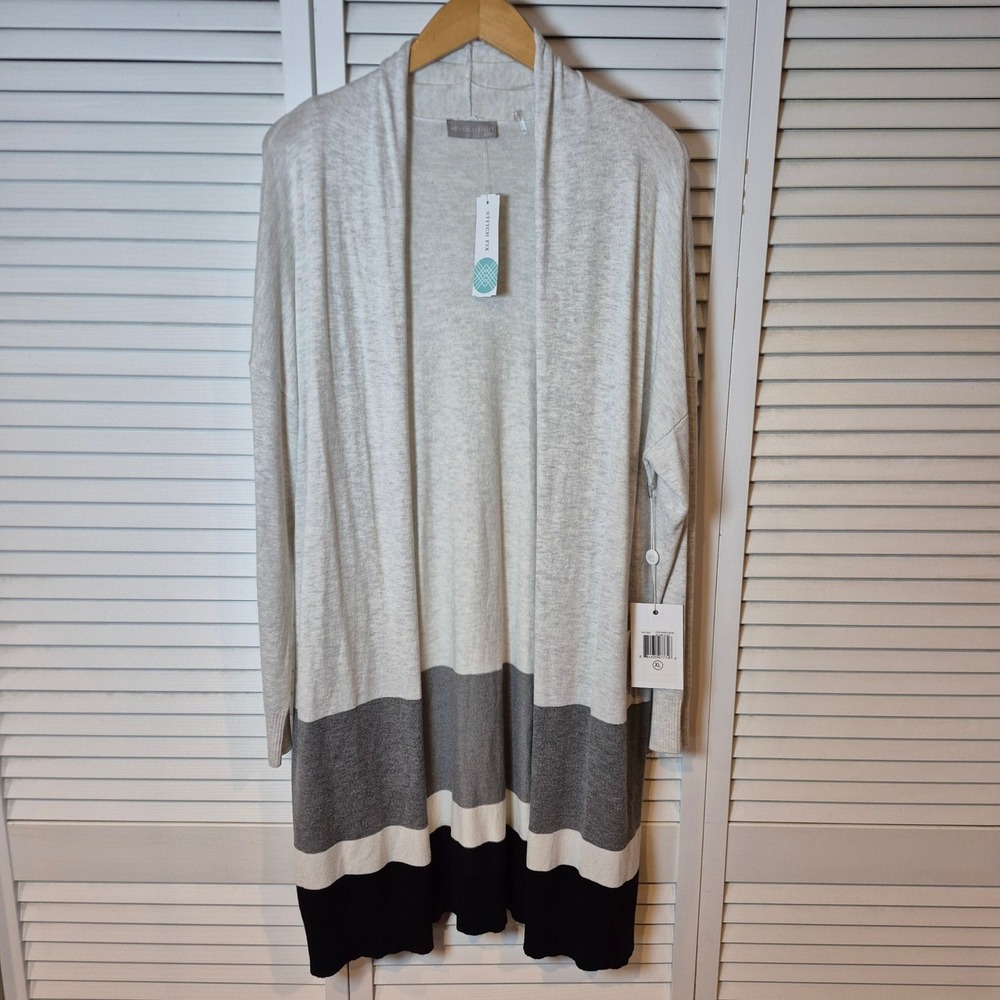 EVOLUTION by CYGNUS XL Cardigan Sweater NWT Lightweight‎ Color Block Open Front
